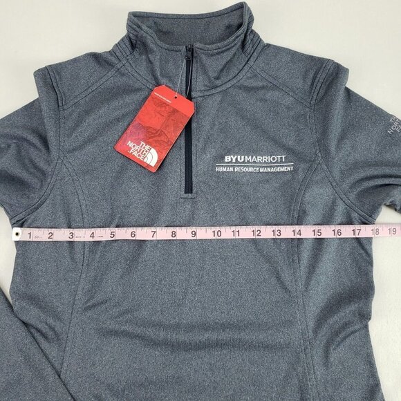 North Face 1/4 Zip Fleece Jacket Women Medium Blue Long Sleeve Pullover BYU Logo - Picture 8 of 9